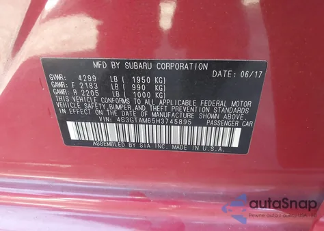 2017 Subaru Impreza 2.0I Sport from USA, damaged, VIN 4S3GTAM65H3745895